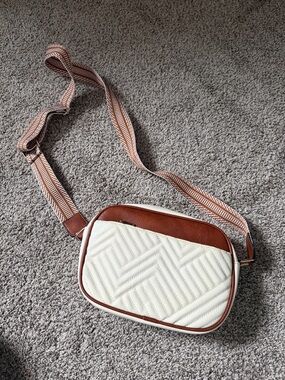 Quilted Cream and Brown Crossbody Bag